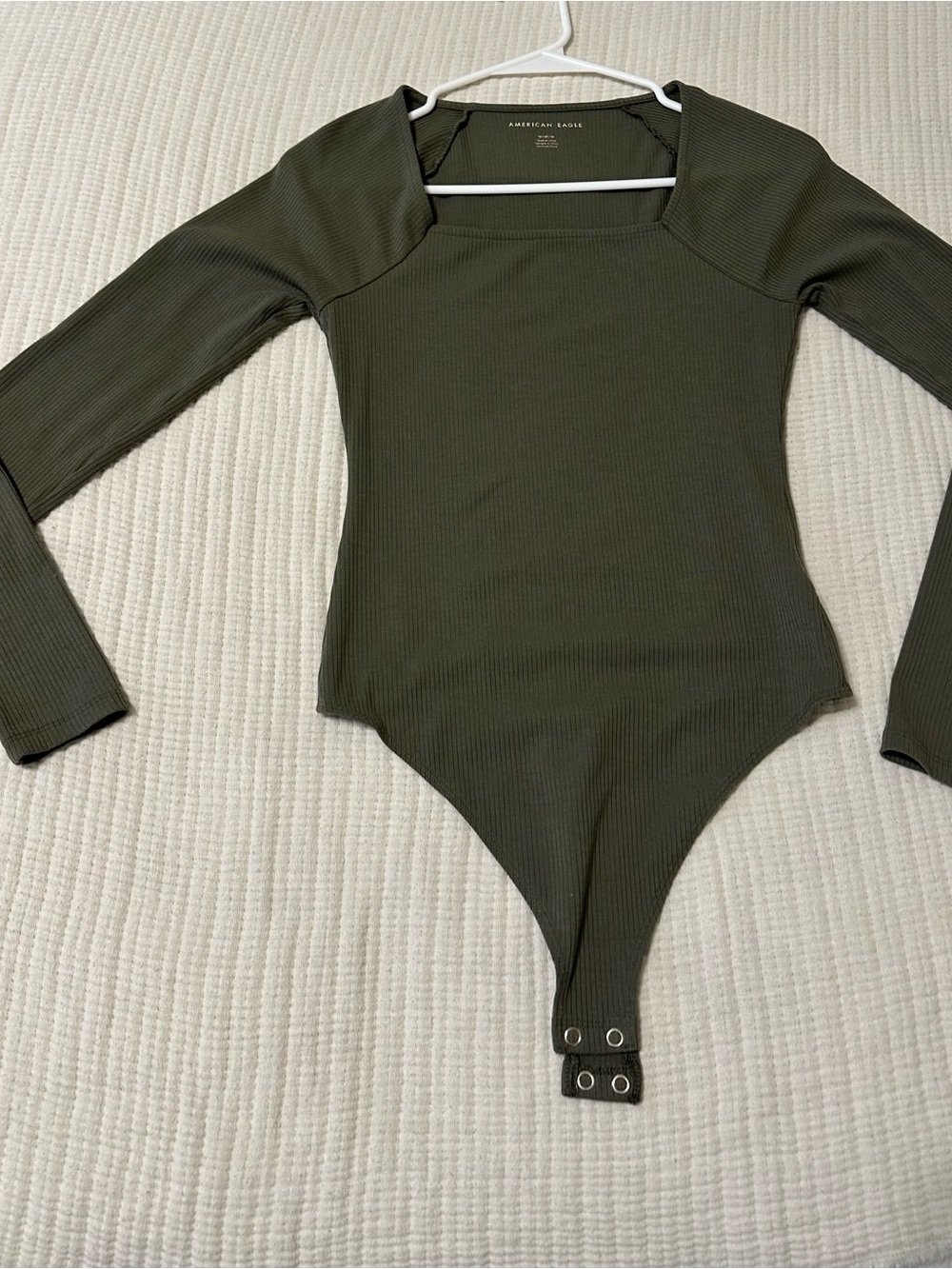 Women’s American Eagle Outfitters Olive Ribbed Long-Sleeve Bodysuit